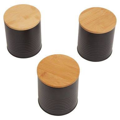 Alton Black Metal Canister Set of 3 with Bamboo Lids