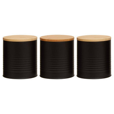 Alton Black Metal Canister Set of 3 with Bamboo Lids