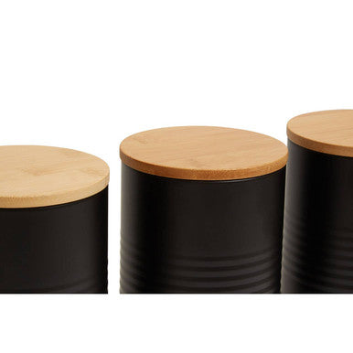 Alton Black Metal Canister Set of 3 with Bamboo Lids