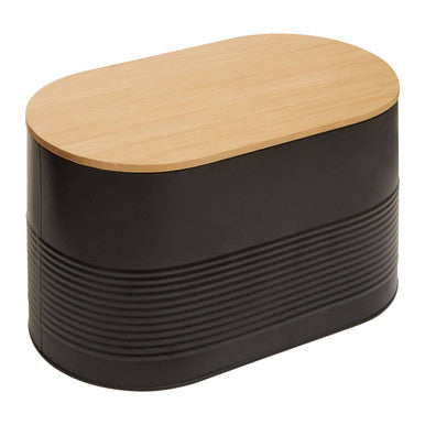 Alton Black Metal Bread Bin with Bamboo Lid