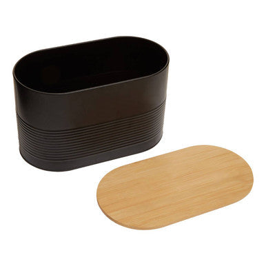 Alton Black Metal Bread Bin with Bamboo Lid