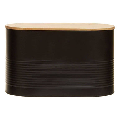 Alton Black Metal Bread Bin with Bamboo Lid