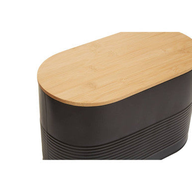 Alton Black Metal Bread Bin with Bamboo Lid