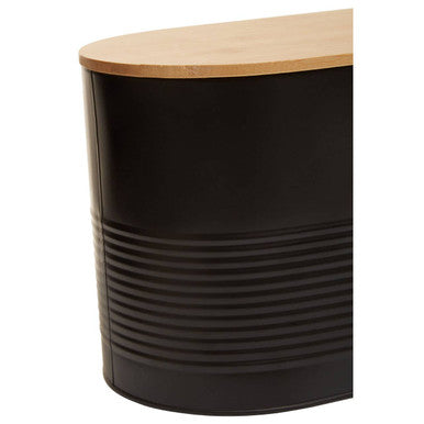 Alton Black Metal Bread Bin with Bamboo Lid