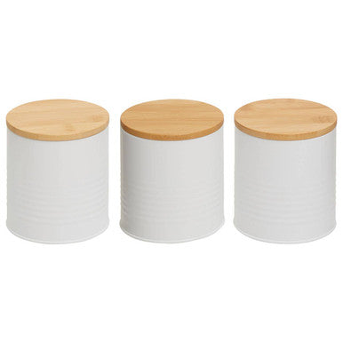 Alton White Metal Canister Set of 3 with Bamboo Lids