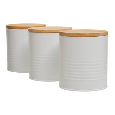 Alton White Metal Canister Set of 3 with Bamboo Lids