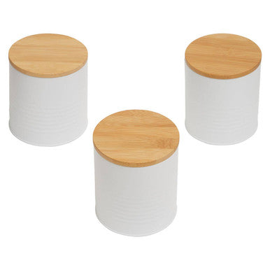 Alton White Metal Canister Set of 3 with Bamboo Lids