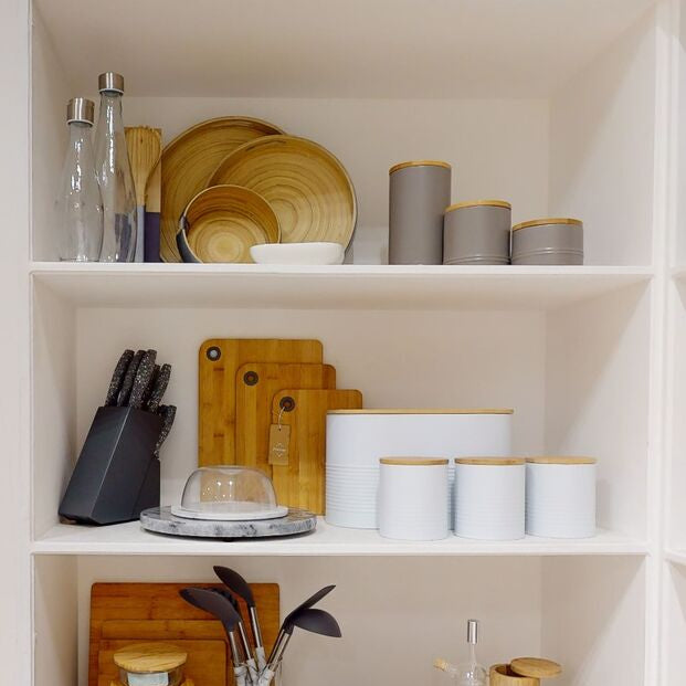 Alton White Metal Canister Set of 3 with Bamboo Lids