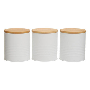 Alton White Metal Canister Set of 3 with Bamboo Lids