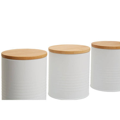 Alton White Metal Canister Set of 3 with Bamboo Lids