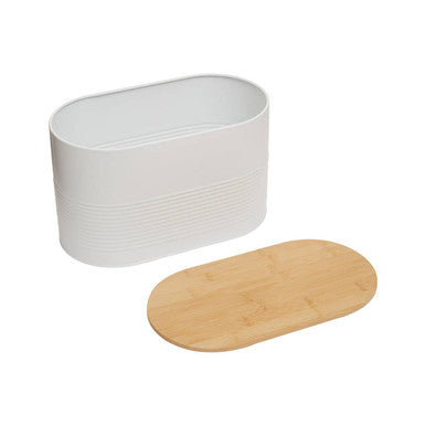 Alton White Metal Bread Bin with Bamboo Lid