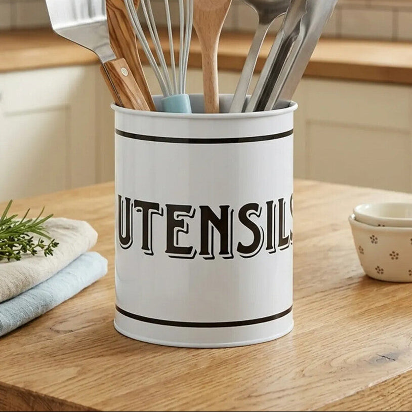 Grocer White Metal Utensil Holder