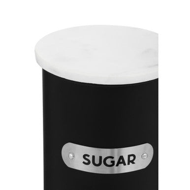 Black Enamel Sugar Canister with White Marble Lid | Liberty