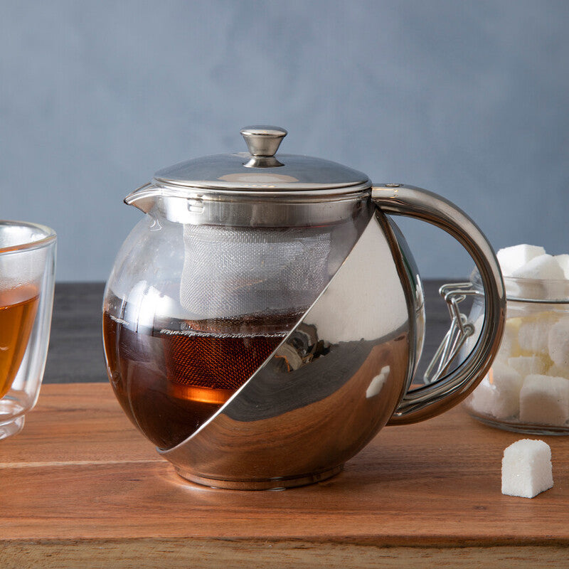 Fuso 650ml Grey Stainless Steel And Glass Teapot