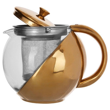 Gold Finish Glass 600 ml Teapot With Infuser | Fuso