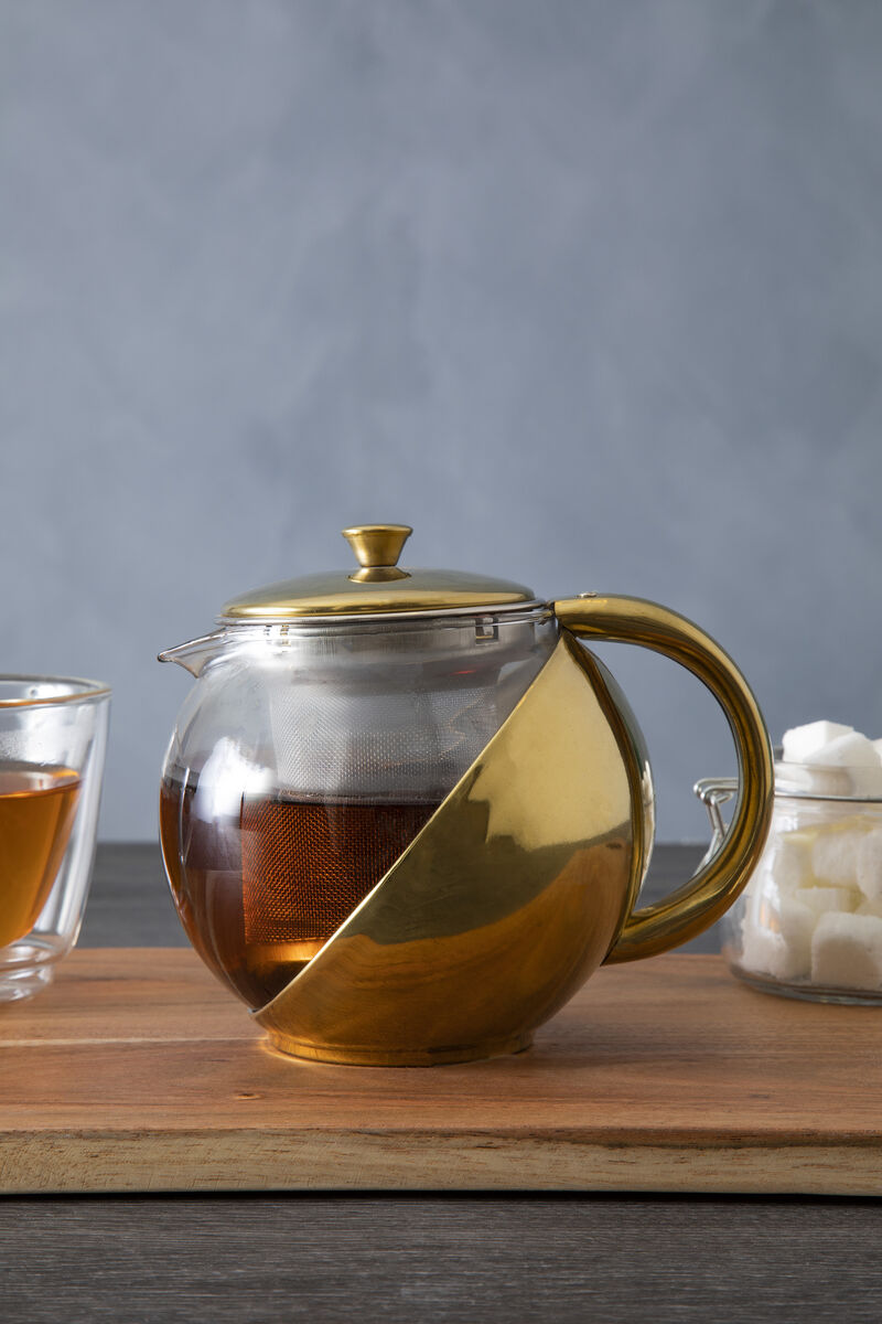 Gold Finish Glass 600 ml Teapot With Infuser | Fuso