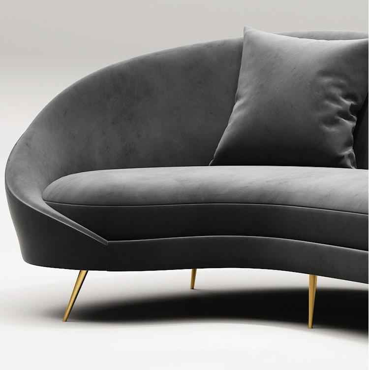 Slender Modern Curved Two Seater, Three Seater Sofa, Velvet