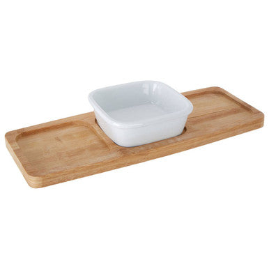 Aleki Natural Bamboo Snack Tray with White Dipping Bowl