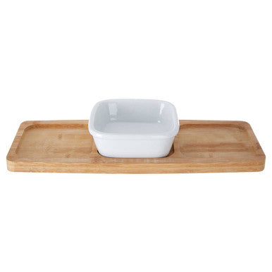 Aleki Natural Bamboo Snack Tray with White Dipping Bowl