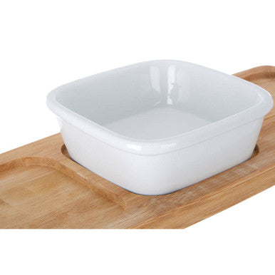Aleki Natural Bamboo Snack Tray with White Dipping Bowl
