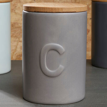 Fenwick Light Grey Coffee Canister With Bamboo Lid