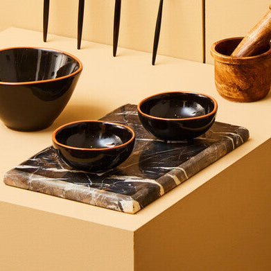 Calisto Black Glazed Terracotta Set of 2 Small Bowls