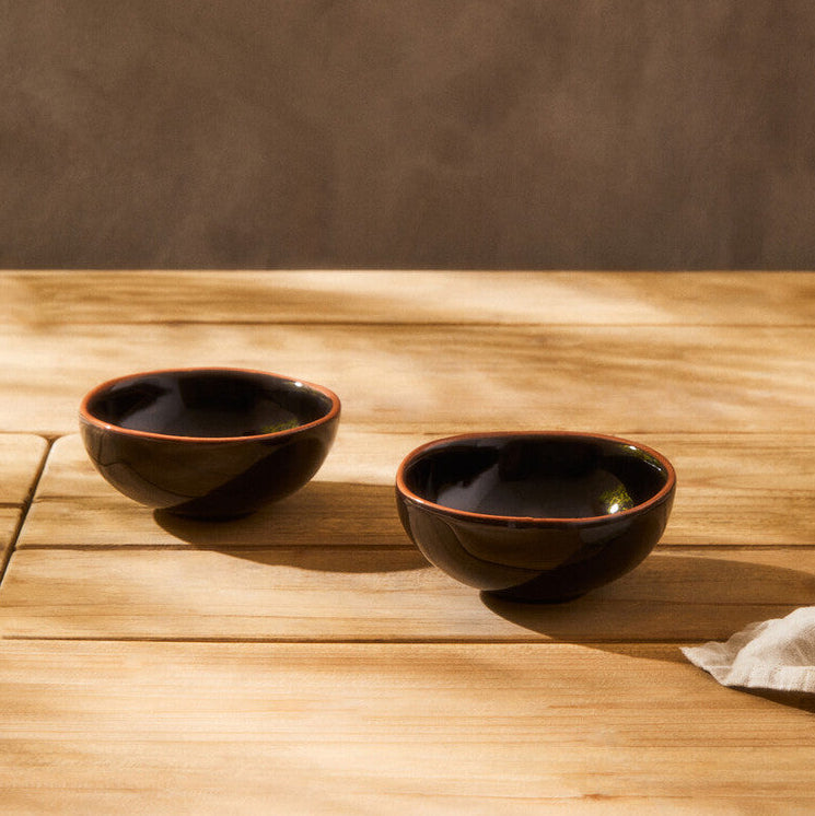 Calisto Black Glazed Terracotta Set of 2 Small Bowls
