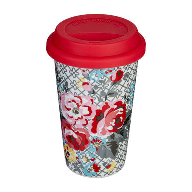 Taza Floral Ceramic Reusable Mug with Silicone Lid