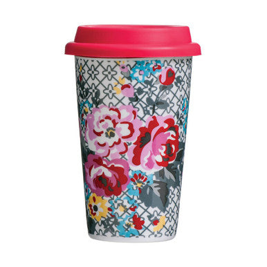 Taza Floral Ceramic Reusable Mug with Silicone Lid