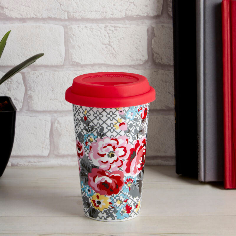 Taza Floral Ceramic Reusable Mug with Silicone Lid