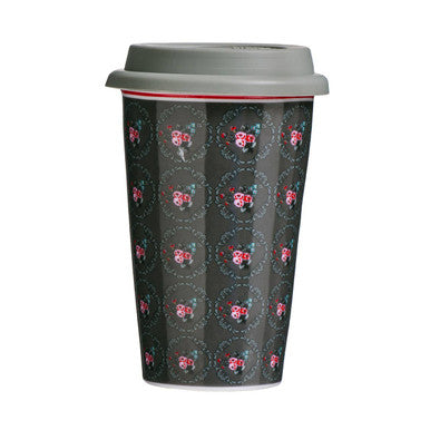 Taza Ditsy Floral Ceramic Reusable Mug with Silicone Lid