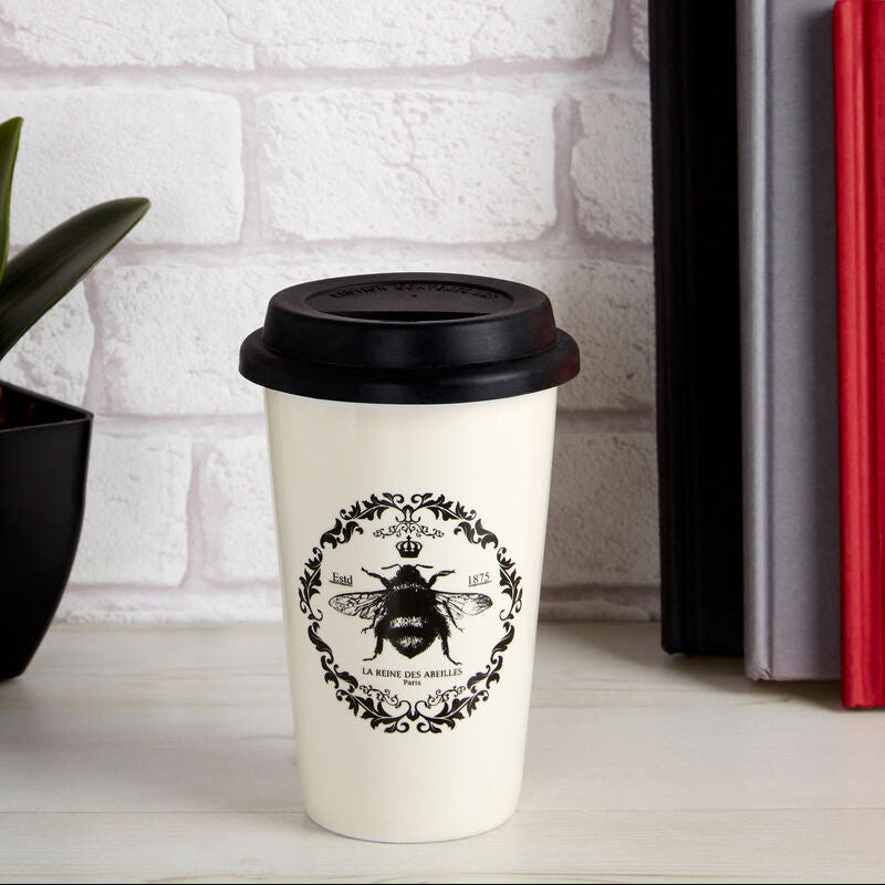 Taza Queen Bee Ceramic Reusable Mug with Silicone Lid