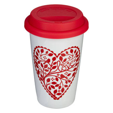 Taza Heart Design Ceramic Reusable Mug with Silicone Lid