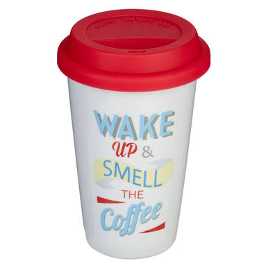 Taza Wake Up Ceramic Reusable Mug with Silicone Lid