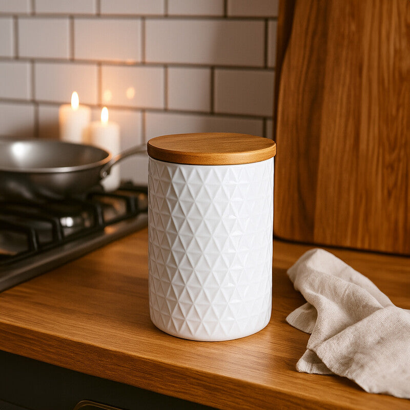 750mlWhite Canister with Bamboo Lid | Geome