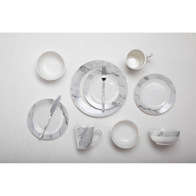 Avie 16 Piece White And Grey Marble Design Dinner Set