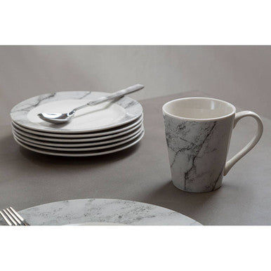 Avie 16 Piece White And Grey Marble Design Dinner Set