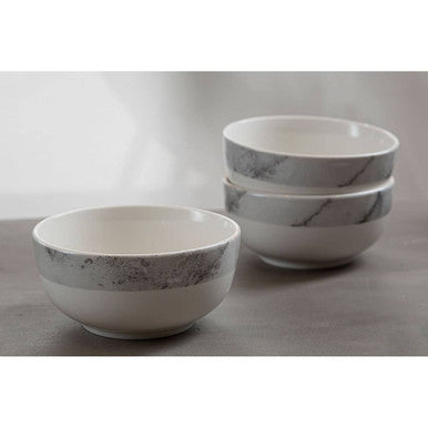 Avie 16 Piece White And Grey Marble Design Dinner Set