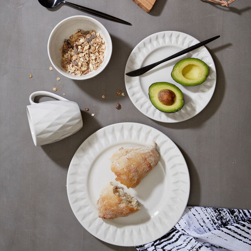 Avie 16 Piece Embossed Geo Dinner Set