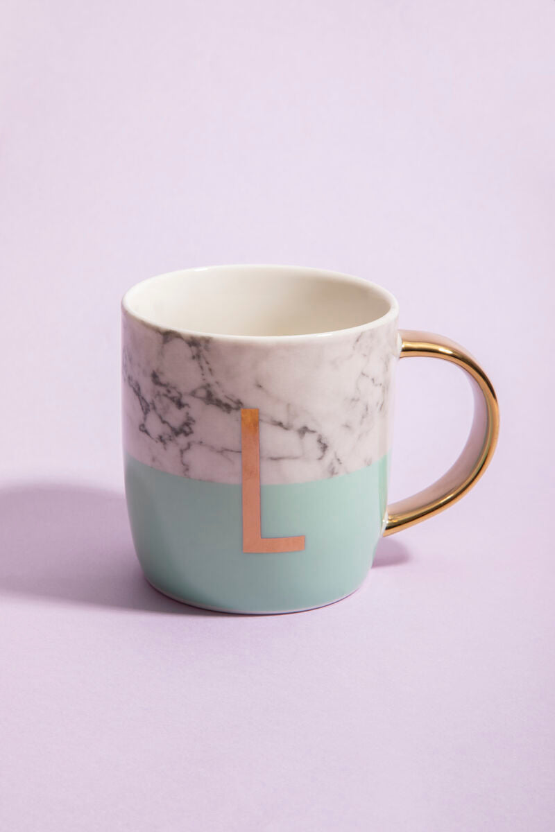Marble Effect and Pastel Green Monogram Mug L | Frosted Deco