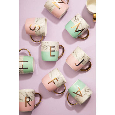Frosted Deco Marble Effect and Pink Monogram Mug, R
