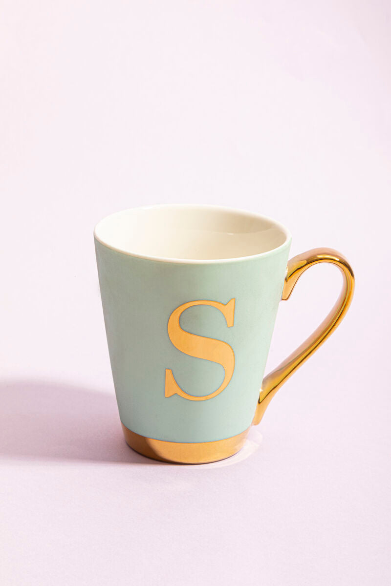 Mimo Green Frosted Deco S Letter Monogram Mug.