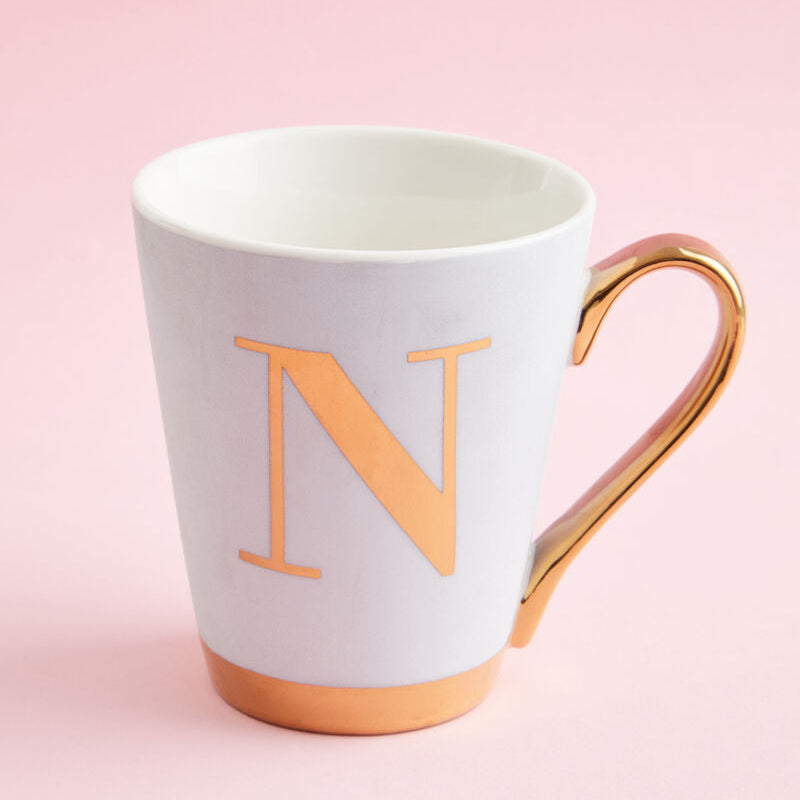 Mimo Green Frosted Deco N Letter Monogram Mug.
