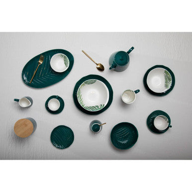 Bali Dark Green Cup And Saucer with Leaf Design