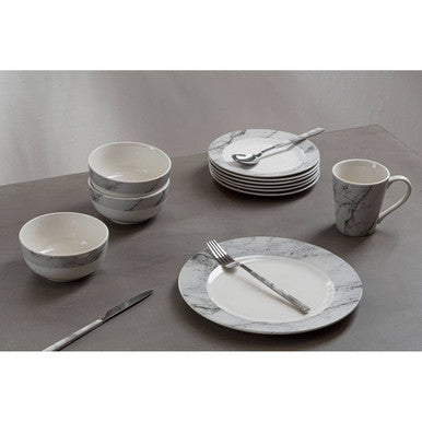 Avie 16 Piece White And Grey Marble Effect Dinner Set