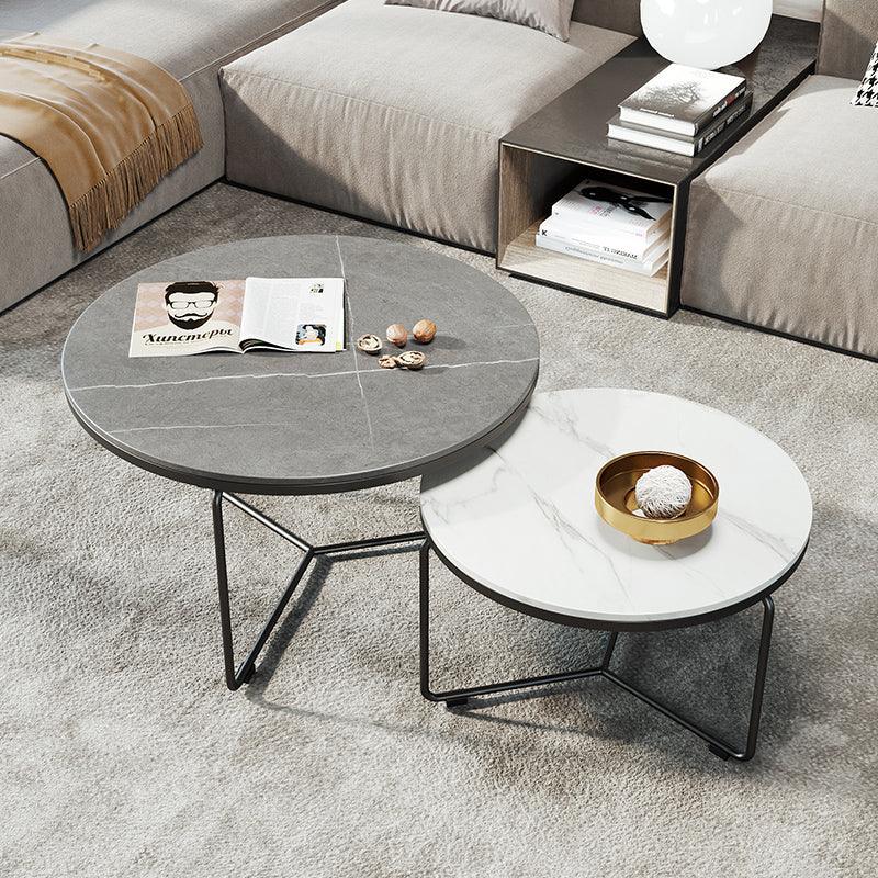 Iver Stone Round Nesting Coffee Table Set, Black & White