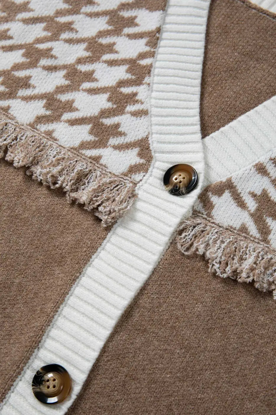 Khaki Houndstooth Knit Cardigan Women UK