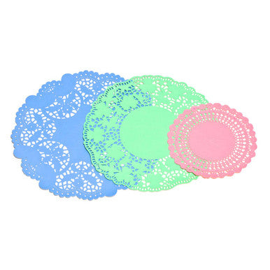 30 Piece Pink, Green, and Blue Paper Doilies