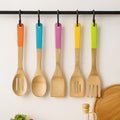 Aleki Natural Bamboo 5 Piece Utensil Set with Coloured Handles