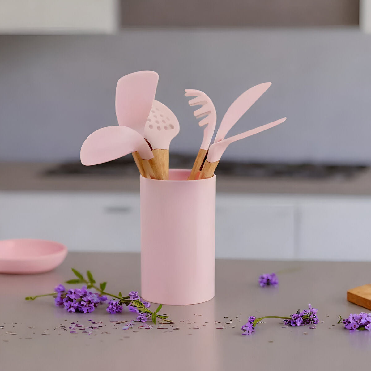 Zing 7 Piece Utensil Set In Pastel Pink